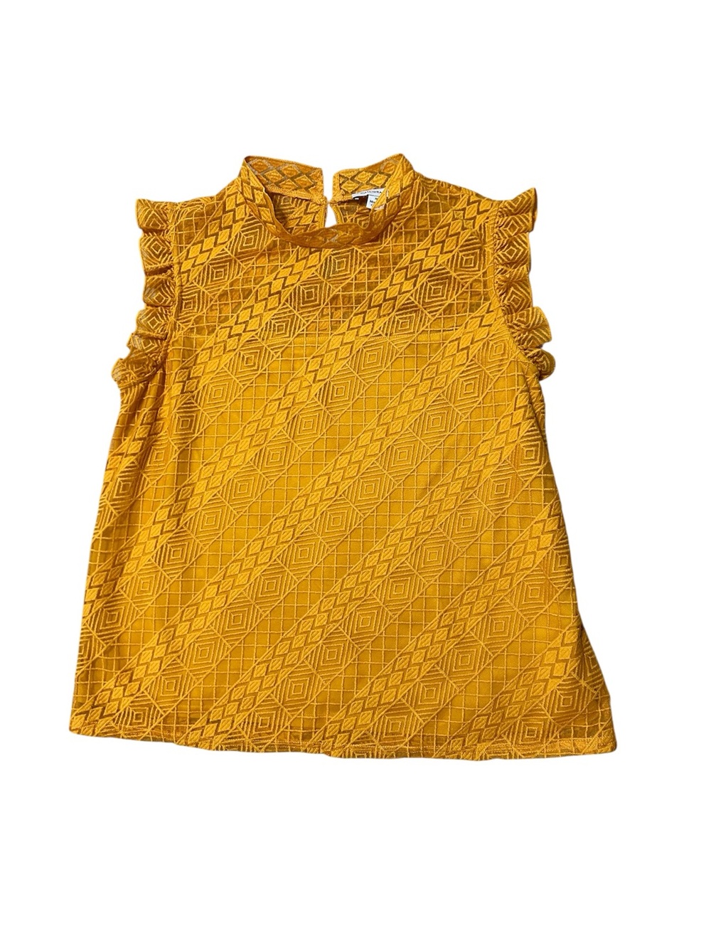 Calligraphie Geometric Mustard Yellow Textured Ruffle Sleeve Top